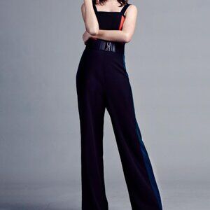 Charlotte Russe Sleeveless Side Striped Jumpsuit Black